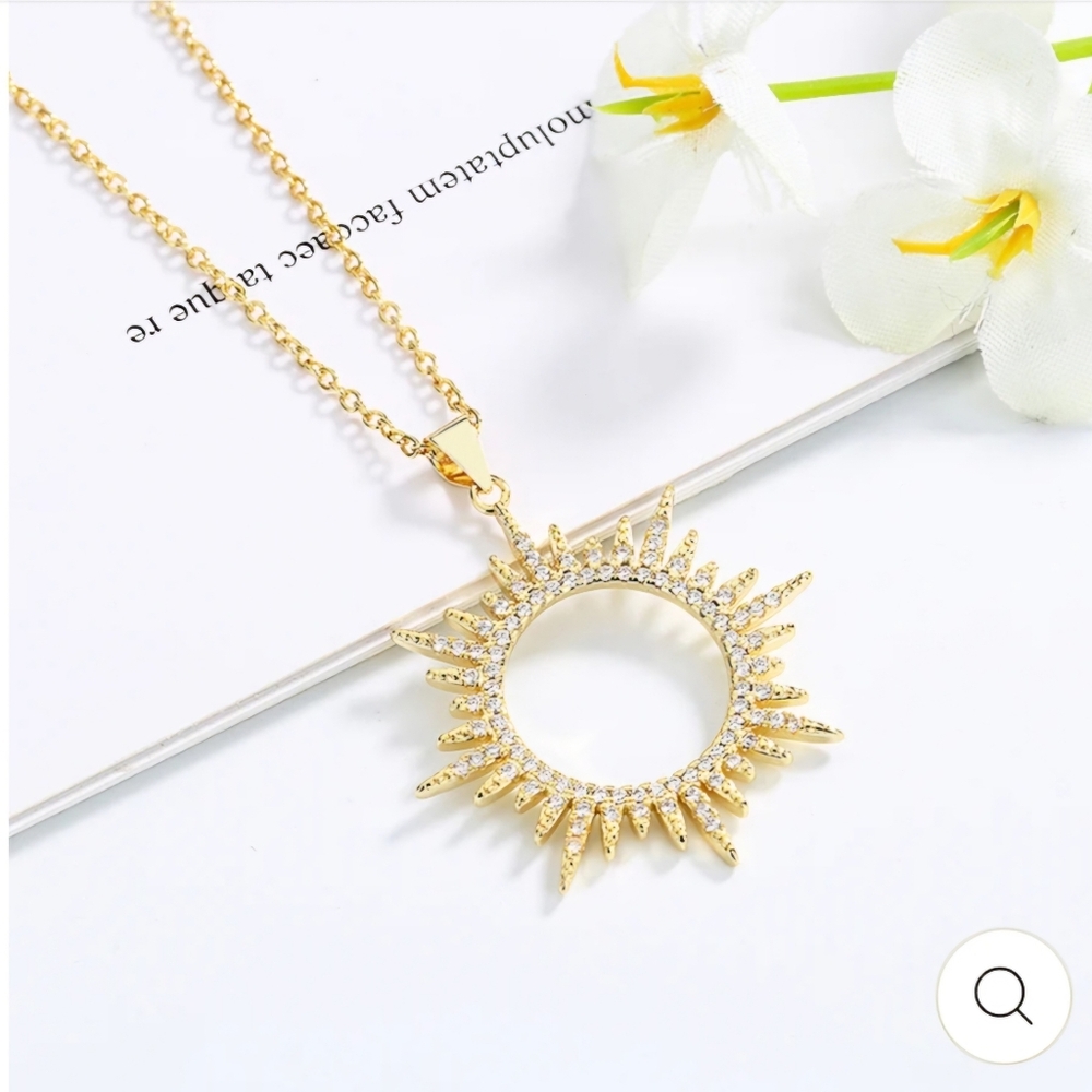 STUNNING SUNBURST PENDANT WITH SWAROVSKI CRYSTALS 14ktor Platinum/Rhodium Plated - Picture 5 of 6